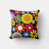 レトロ春ヒッピーのフラワーパワー クッション (正面)