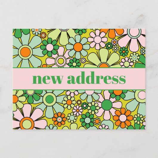 レトロ春フローラの新しいアドレス ポストカード (正面)