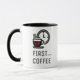 レトロ時計とコーヒーカップの「First...Coffee」 マグカップ