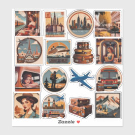レトロ暖色水彩旅行シール シール
