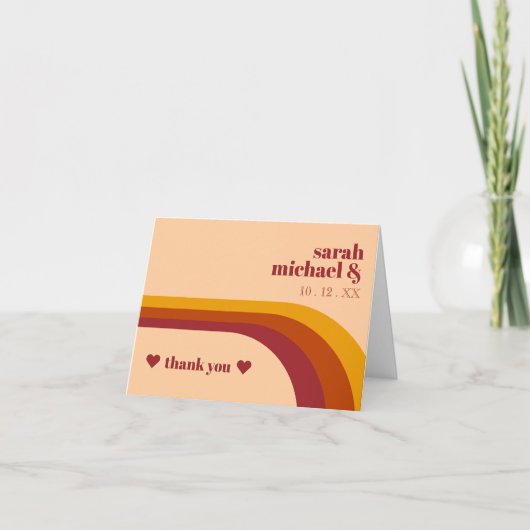 レトロ曲ストライプ曲アーチ結婚式の引き出物 サンキューカード (正面)