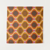 レトロ曲線のシームレスなパターン。70s 60sスタイル壁 タペストリー (正面(横))