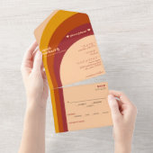 レトロ曲線アーストライプチ結婚ーズ オールインワン招待状 (貼ってはがせる)