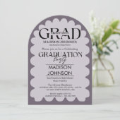 レトロ曲線スクイグルウェーブパープルアーチ卒業 招待状 (スタンド正面)