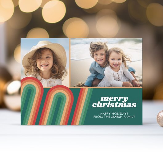 レトロ曲線ラインアート – 2写真 – Merry Christmas シーズンカード