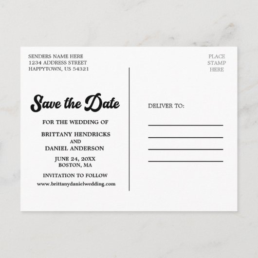 レトロ書道スクリプト写真の保存日付 ポストカード (裏面)