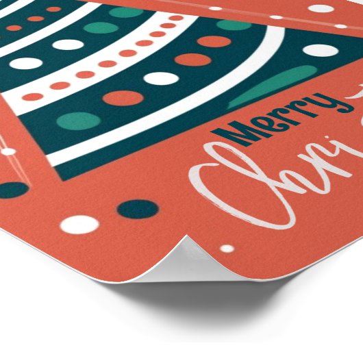 レトロ書道ミニマルなメリークリスマスツリー ポスター (角)