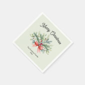 レトロ書道メリークリスマスファミリーグリーン スタンダードカクテルナプキン (角)