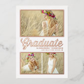 レトロ書道写真コラージュ卒業バラ 箔招待状 (正面)