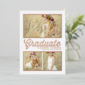 レトロ書道写真コラージュ卒業バラ 箔招待状 (立ち正面)