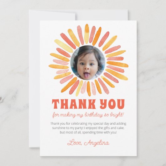 レトロ最初ののまわりに旅行ザ太陽1番目の誕生日パーティー サンキューカード (正面)