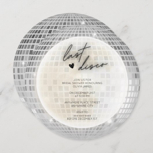 レトロ最後のディスコブライダルシャワー 招待状 (正面/裏面)