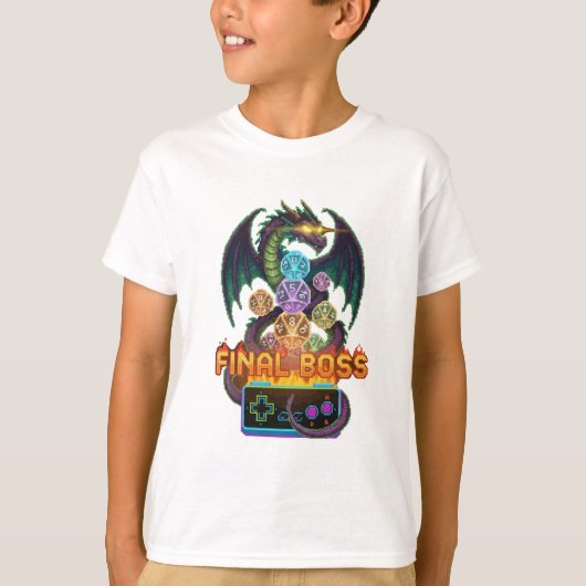 レトロ最終ボスドラゴン&ダイス | ゲーマーTTRPGピクセル Tシャツ (正面)