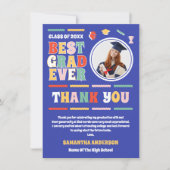 レトロ最高のグラッドエバーフォトブルー卒業 サンキューカード (正面)