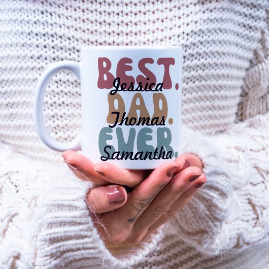 レトロ最高のフォントパパEver Kids Names Father's Day コーヒーマグカップ