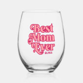 レトロ最高のママエバーピンクグルーヴィーマザーズデイギフト ステムなしワイングラス (正面)