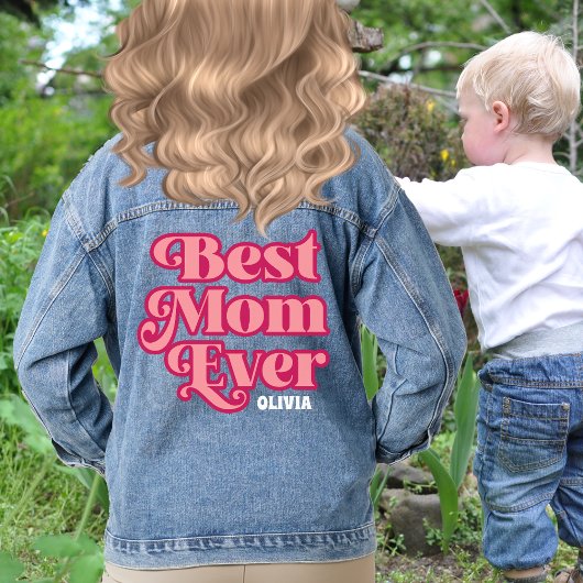レトロ最高のママエバーピンクグルーヴィーマザーズデイギフト デニムジャケット
