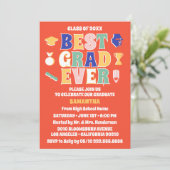 レトロ最高の卒業エバーレッド卒業パーティー 招待状 (スタンド正面)