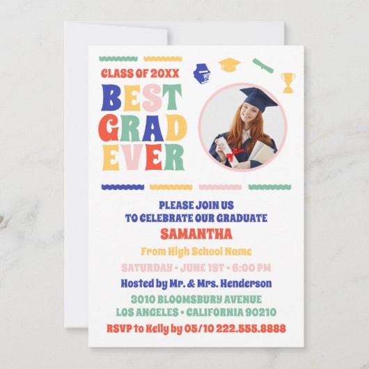 レトロ最高の卒業写真卒業パーティー 招待状 (正面)