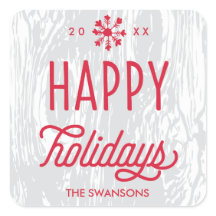 レトロ木目ハッピーホリデーズギフトラベルシール