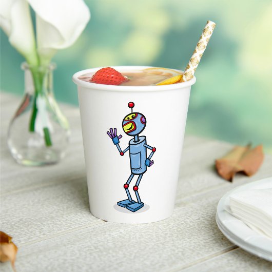レトロ未来ロボットキャラクターの挨拶 紙コップ