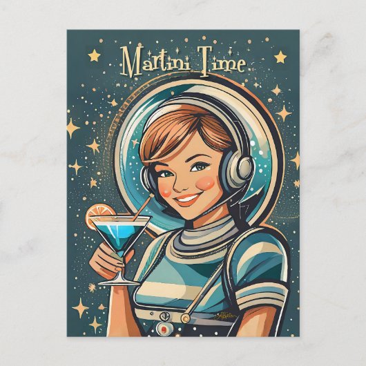 レトロ未来主義の宇宙少女マティーニタイム ポストカード (正面)