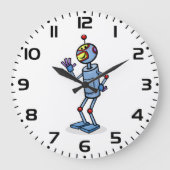 レトロ未来主義ロボットキャラクターの挨拶 ラージ壁時計 (正面)