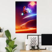 レトロ未来主義，シュールレアリズム美学，宇宙バイクもしくは自転車に乗る人 ポスター (ホームオフィス)