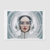 レトロ未来主義、白のサイバーウーマン 薄葉紙 (正面)