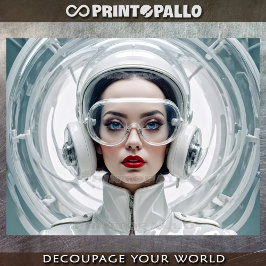 レトロ未来主義、白のサイバーウーマン 薄葉紙