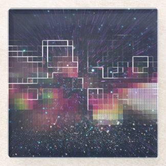レトロ未来主義：80年代のネオン幾何学模様 ガラスコースター