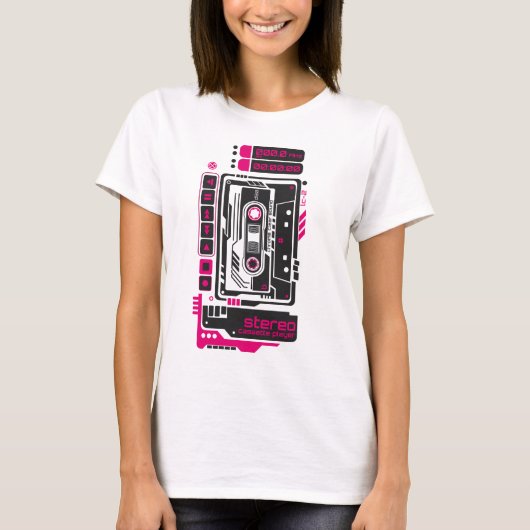 レトロ未来型カセットプレーヤー Tシャツ (正面)