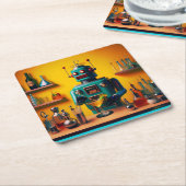 レトロ未来型ロボットROBIA 12J2ミックスロジスト スクエアペーパーコースター (アングル)