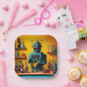 レトロ未来型ロボットROBIA 12J2ミックスロジスト ペーパープレート (パーティー)