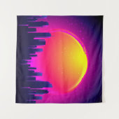 レトロ未来派。未来派シンセ波イラストレーション タペストリー (正面(横))