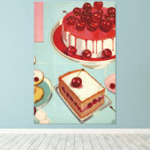 レトロ未来的さくらんぼケーキ キャンバスプリント (インサイチュ (ウッドフロア))
