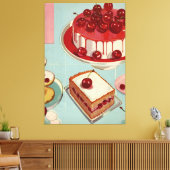 レトロ未来的さくらんぼケーキ キャンバスプリント (インサイチュ (リビング))