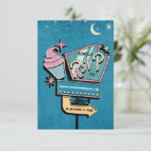 レトロ未来的な結婚式RSVPサイン 出欠カード (スタンド正面)