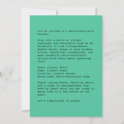 レトロ未来的グラムエステティック 招待状 (裏面)