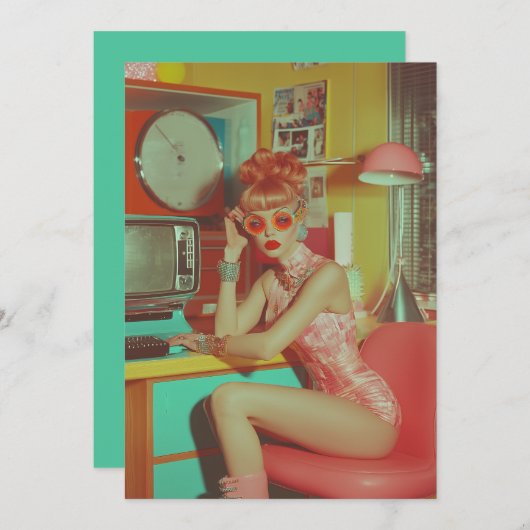 レトロ未来的グラムエステティック 招待状 (正面/裏面)