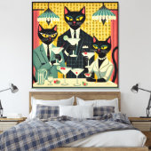 レトロ未来的ブラックキャットマルティニクラブ キャンバスプリント (インサイチュ (寝室))