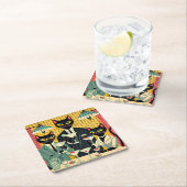 レトロ未来的ブラックキャットマルティニクラブ スクエアペーパーコースター (インサイチュ)