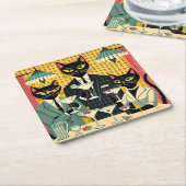 レトロ未来的ブラックキャットマルティニクラブ スクエアペーパーコースター (アングル)