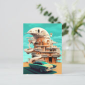 レトロ未来車シネマティック自動車はがき ポストカード (スタンド正面)