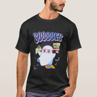 レトロ本の幽霊ハロウィン先生の本の図書館 Tシャツ