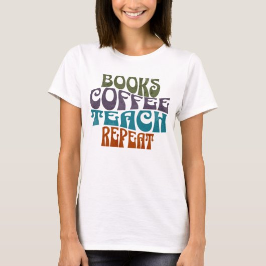 レトロ本コーヒー教える繰り返しタイポグラフィ Tシャツ (正面)
