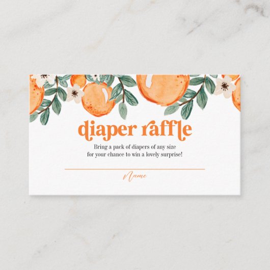 レトロ柑橘系ベビーシャワーおむつラッフルカード エンクロージャーカード (正面)