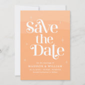 レトロ桃の結婚式の日付を保存 招待状 (正面)