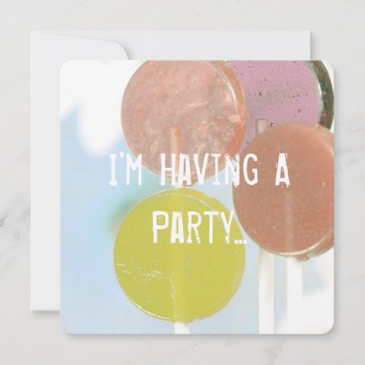 レトロ棒つきキャンデーKIDの誕生日招待状カード 招待状 (正面)