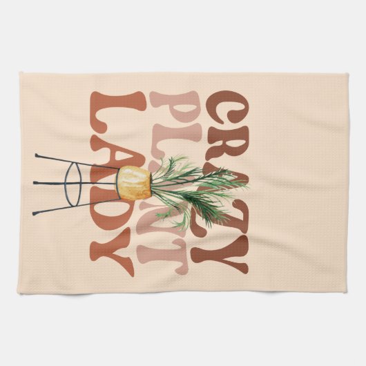 レトロ植物レディーウォーターカラープラントタイポグラフィ キッチンタオル (横)